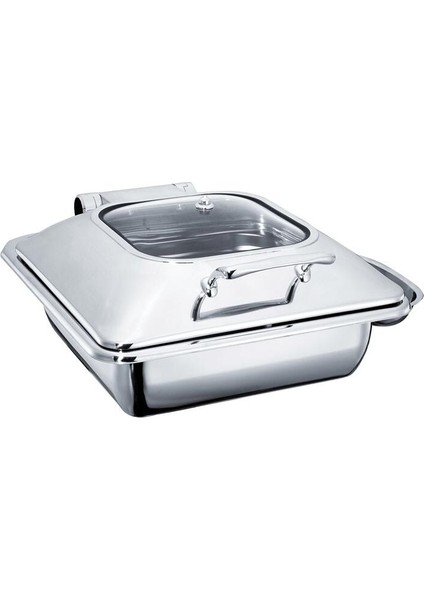 Oztıryakıler Chafıng Dısh Dikdörtgen Cam Kapaklı Ayaksız 6 L (2/3 Gn)
