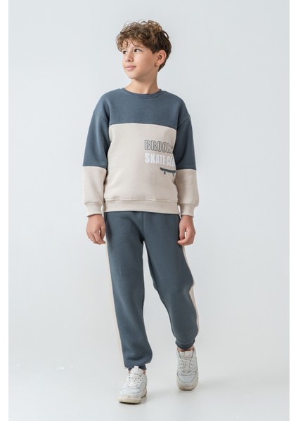 Erkek Çocuk Brooklyn Skat Clup Baskılı 3 Iplik Kalın Kışlık Eşofman Takımı AK4228