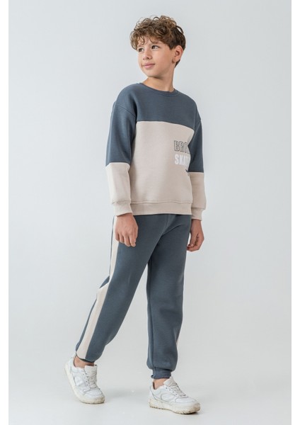 Erkek Çocuk Brooklyn Skat Clup Baskılı 3 Iplik Kalın Kışlık Eşofman Takımı AK4228 modelleri