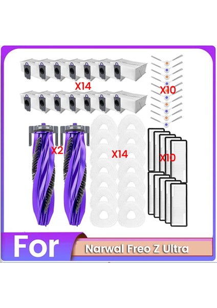 Narwal Freo Z Ultra Elektrikli Süpürge Yedek Parçaları Için 50 Adet Elektrikli Süpürge Fırçası Toz Torbası Filtresi ve Paspas Bezi Seti (Yurt Dışından)