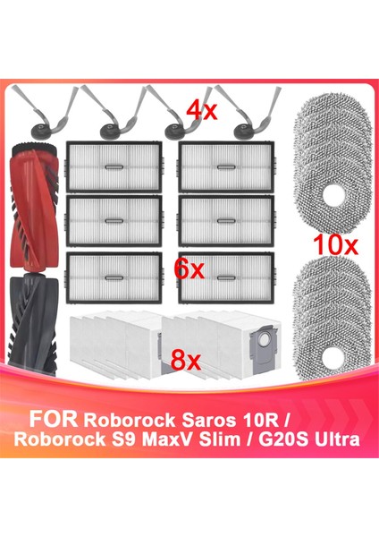 Roborock Saros 10R / S9 Maxv Slim Yedek Parçaları Ana Yan Fırça Filtre Paspas Toz Torbası Aksesuarlar Sarf Malzemeleri ile Uyumludur (Yurt Dışından)
