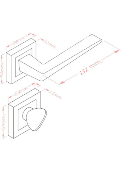 Lusso INOX Kare Rozetli Kapı Kolu Lüks WC Kapı Kolu