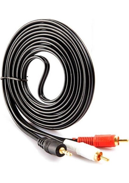 3 Metre - 3.5mm Stereo Aux Erkek To 2 Rca Ses Hoparlör Kablosu- Altın Uç