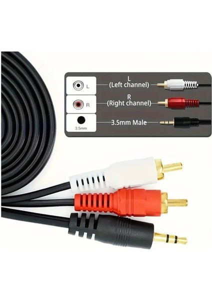 3 Metre - 3.5mm Stereo Aux Erkek To 2 Rca Ses Hoparlör Kablosu- Altın Uç modelleri