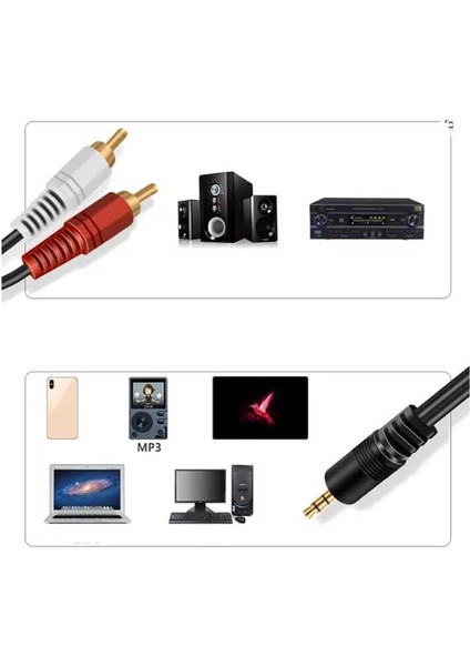 3 Metre - 3.5mm Stereo Aux Erkek To 2 Rca Ses Hoparlör Kablosu- Altın Uç fırsatları