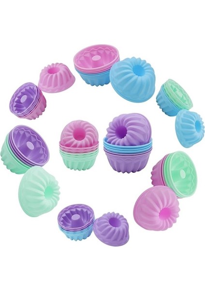 24 Adet Muffin, Mini Kek Kalıbı, Yanmaz, Yapışmaz,kolay Çıkar-Silikon, Karışık Renk modelleri