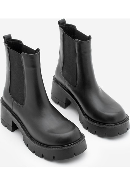 Kadın Hakiki Deri Çift Lastikli Kalın Topuklu Günlük Bot Viper Siyah indirimleri