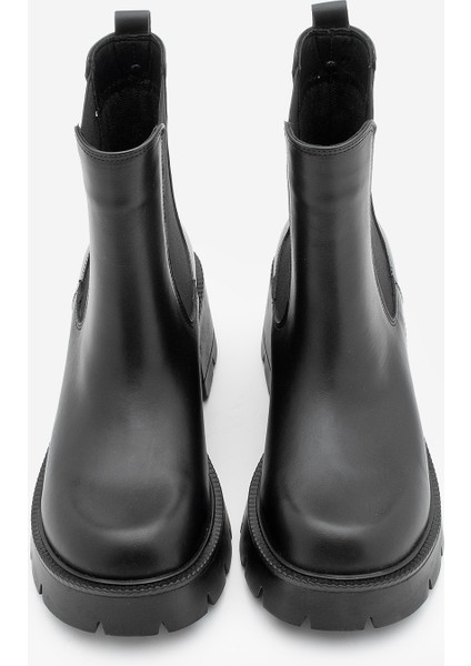 Kadın Hakiki Deri Çift Lastikli Kalın Topuklu Günlük Bot Viper Siyah