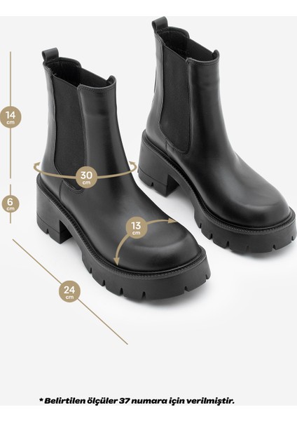 Kadın Hakiki Deri Çift Lastikli Kalın Topuklu Günlük Bot Viper Siyah