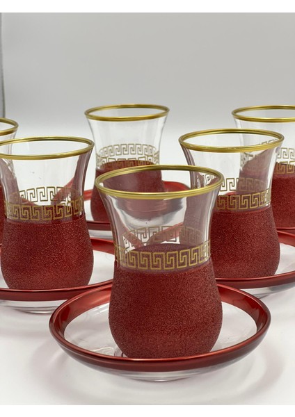 Altın Geometrik Desenli 6 Kişilik Çay Bardağı Seti Kırmızı fiyatları