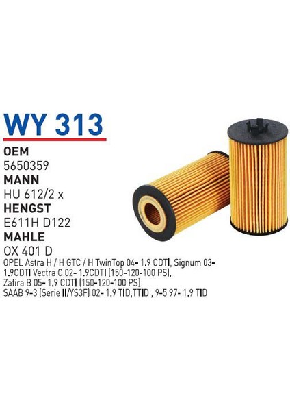 WY313 Oem 5650359 Oem 71744410 Fiat Croma 1.8 16 V Otomobil Yağ Filtre Oil Filter