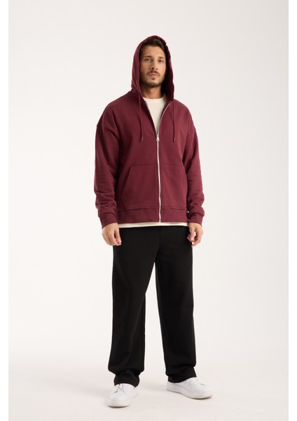 %100 Pamuk Erkek Oversize Fermuarlı Kapüşonlu Sweatshirt | Bol Kesim Hoodie