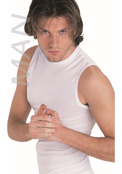 Erkek Beyaz Ribana Sıfır Kollu Atlet % 100 Pamuklu Atlet 3’lü Paket 114-3B