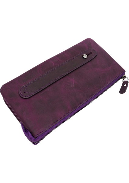 Hakiki Eskitme Deri El Geçirme ve Bileklikli Unisex El Portföyü - Mor fırsatları