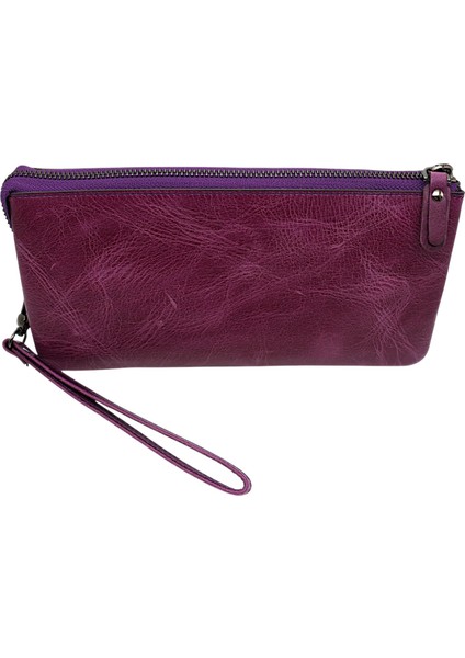 Hakiki Eskitme Deri El Geçirme ve Bileklikli Unisex El Portföyü - Mürdüm fiyatları