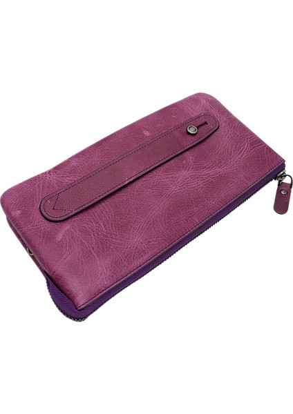 Hakiki Eskitme Deri El Geçirme ve Bileklikli Unisex El Portföyü - Mürdüm fırsatları