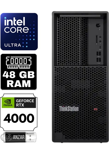 Thinkstation P3 V2 Intel Core Ultra 9 285K 48GB 512GB SSD Rtx 4000 Ada 20GB Windows 11 Home Workstation Masaüstü Bilgisayar 30HT004JTR-A10
