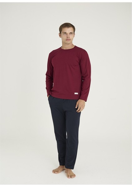 Battal Kly Sıfır Yaka Uzun Kol Büyük Beden Erkek Pijama Takım