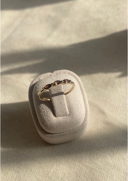 14 Ayar Altın Minimal Markiz Kesim Kahverengi Yüzük fırsatları