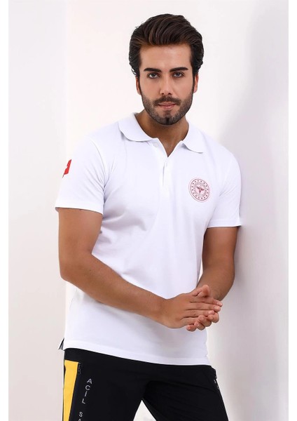 Paramedik Yakalı Unisex Tshirt Kısa Kol - Beyaz modelleri