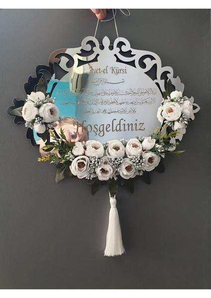 Çiçekli Gümüş Ayna Pleksi Kapı Süsü Duvar Süsü Duvar Aksesuarı