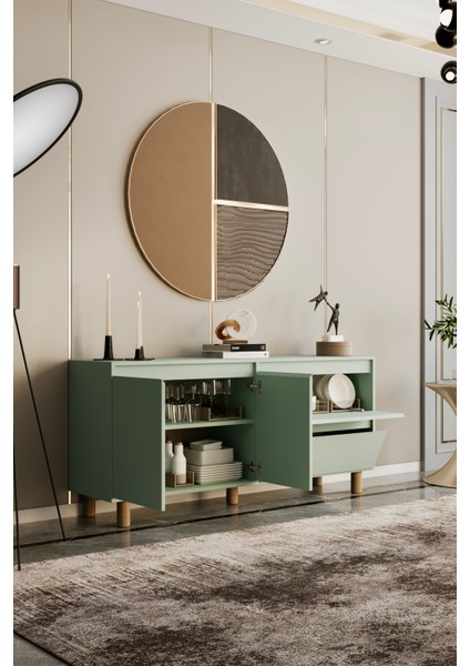 Mila Mint Yeşili Mdf 160 cm Raflı Konsol modelleri