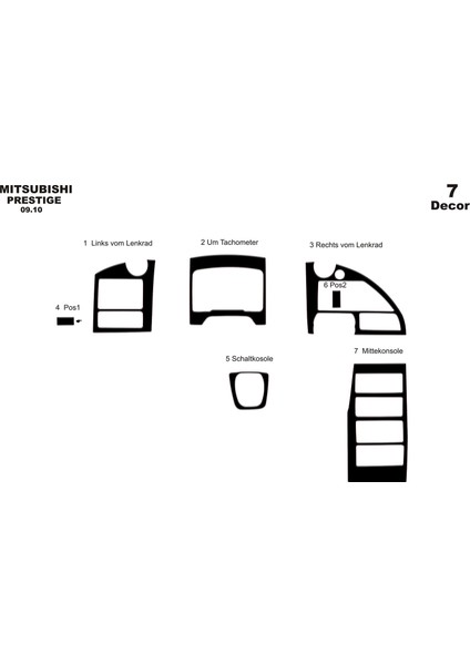 Mitsubishi Temsa Prestige Konsol-Torpido Kaplama 2010 8 Parça Piano Black