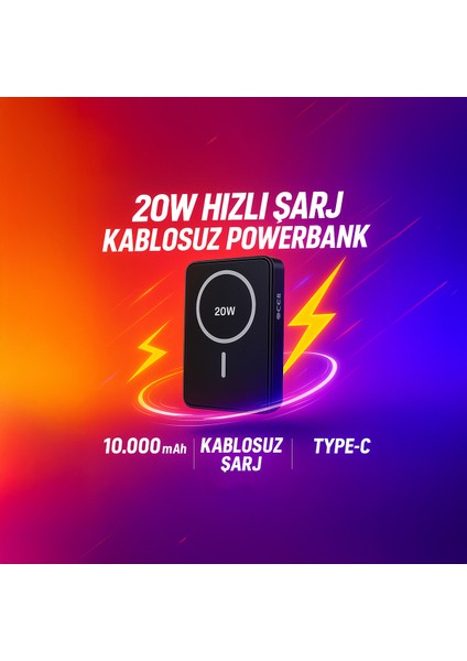 20W Hızlı Şarj Kablosuz Powerbank 10000MAH Type-C Girişli Siyah Taşınabilir Şarj Aleti Güçlü Batarya Uzun Ömürlü Taşınabilir Güç Kaynağı fiyatları