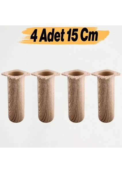 4 Adet Mobilya Kanepe Koltuk Baza Yükseltici Yükseltme Ayağı Ayakları Plastik Doğal Meşe Renk 15 cm