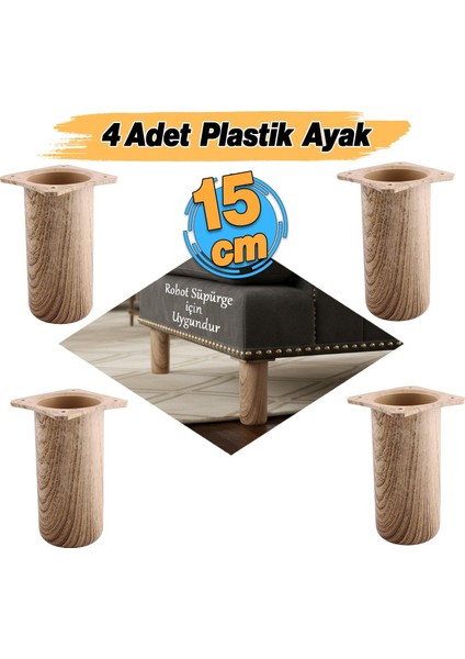 4 Adet Mobilya Kanepe Koltuk Baza Yükseltici Yükseltme Ayağı Ayakları Plastik Doğal Meşe Renk 15 cm fiyatları