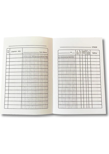 A7 Küçük Boy Puantaj Defteri (PD-224) 1 Adet modelleri