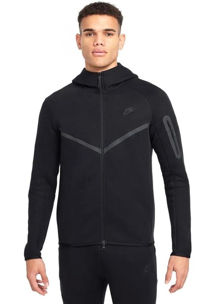 Tech Fleece Premium Kapüşonlu Fermuarlı Siyah Erkek Eşfoman Takımı