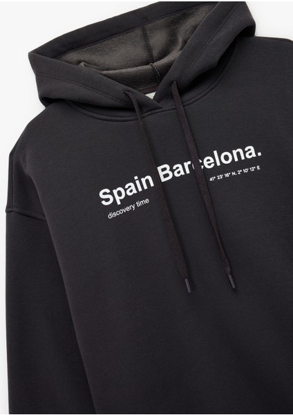 Uzun Kollu Kapüşonlu Arkası Baskılı Oversize Sweatshirt modelleri