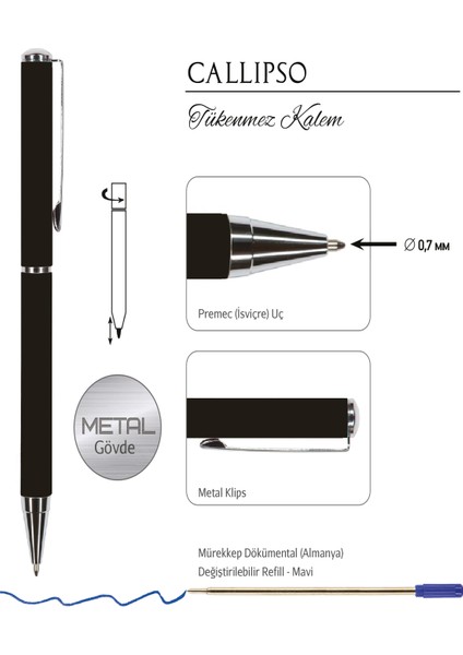 Callıpso 0.7 mm Mavi Tükenmez Kalem