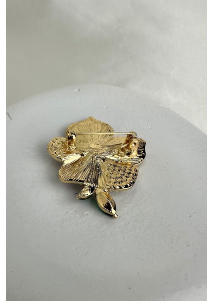 Altın Sarısı Gül Detay Incili Çiçek Broş (4cm) fiyatları