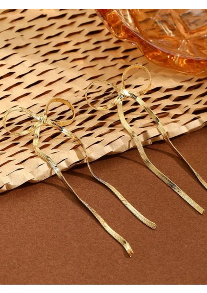 Ince Fiyonk Model Kadın Küpe | Kararmaz Çelik, Altın Renk, 9 cm fırsatları