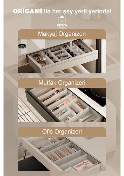 Origami 15'li Makyaj Organizeri Çekmece Içi Düzenleyici Set Şeffaf 6k-60-2b-1xl fırsatları