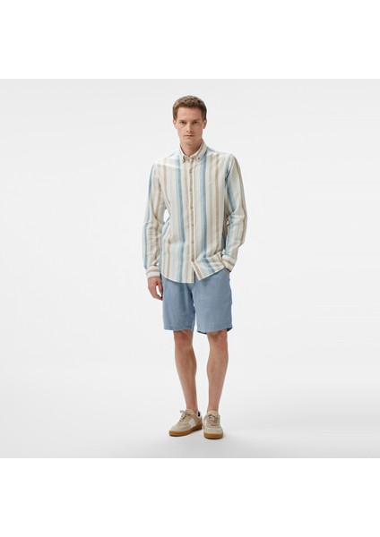 Erkek Mavi Classic Fit Çizgili Gömlek modelleri