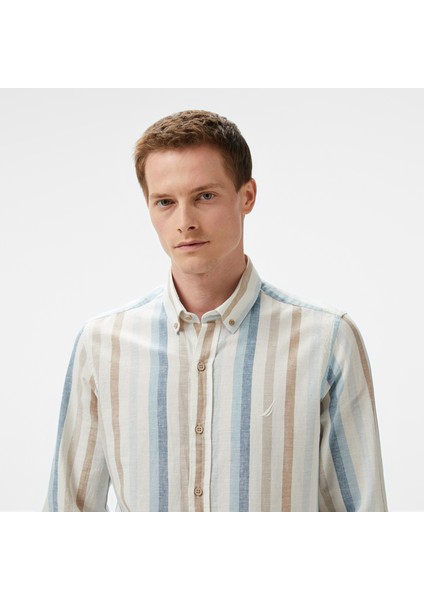 Erkek Mavi Classic Fit Çizgili Gömlek fırsatları