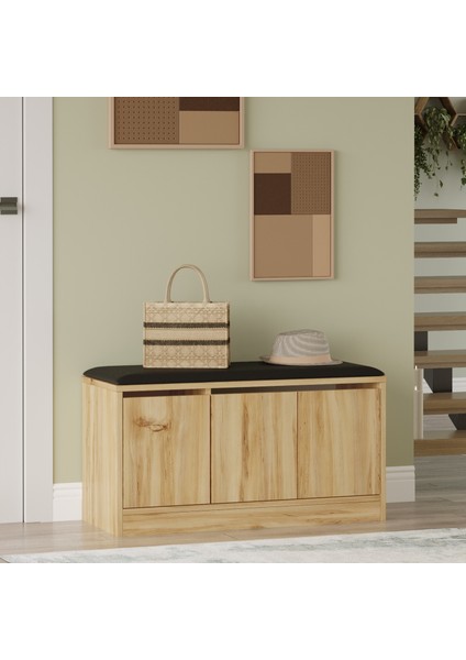 Elna Puflu Ayakkabılık 3 Kapaklı Dolap 90CM Keçe Eln2-Ke