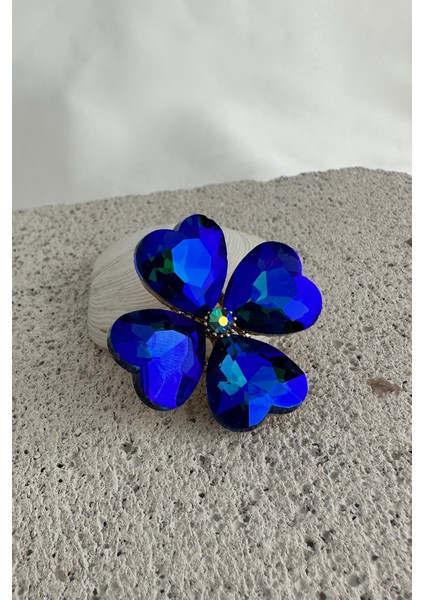 Altın Sarısı Lacivert Taş Kalp Figür Yonca Broş (3cm) modelleri