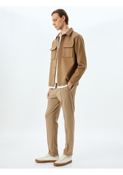 Beli Bağcıklı Viskon Karışımlı Cepli Dikiş Detaylı Chino Eşofman Pantolon
