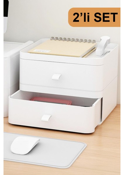 Esta 2 Çekmeceli Makyaj Organizeri 2 Katlı Çok Amaçlı Çekmeceli Organizer - Beyaz