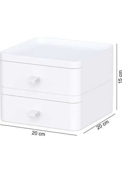 Esta 2 Çekmeceli Makyaj Organizeri 2 Katlı Çok Amaçlı Çekmeceli Organizer - Beyaz