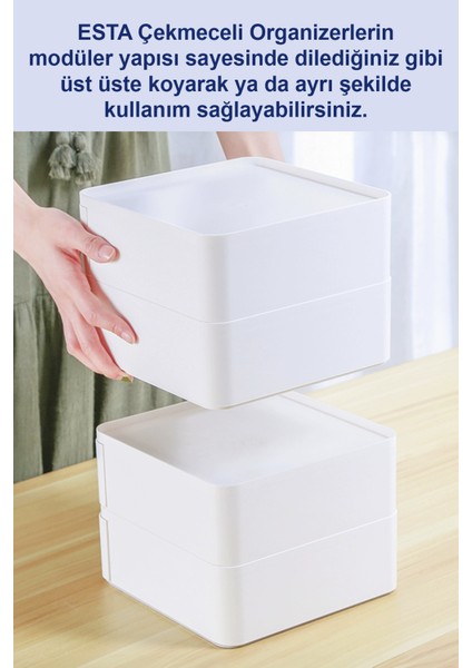 Esta 2 Çekmeceli Makyaj Organizeri 2 Katlı Çok Amaçlı Çekmeceli Organizer - Beyaz