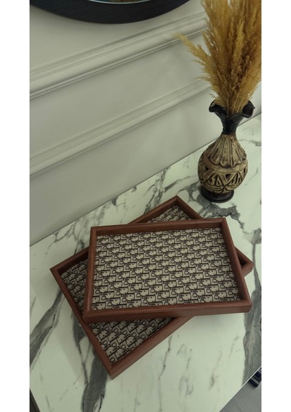 Pbt - 360 Kahverengi Desenli 2'li Set Tepsi modelleri