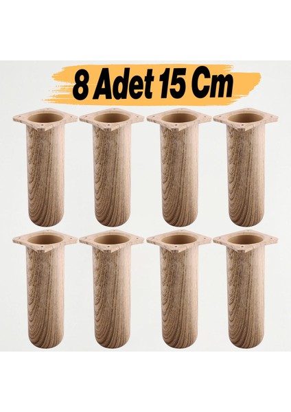 8 Adet Mobilya Kanepe Koltuk Baza Yükseltici Yükseltme Ayağı Ayakları Plastik Doğal Meşe Renk 15 cm