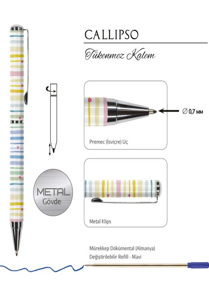 Callıpso 0.7 mm Mavi Tükenmez Kalem