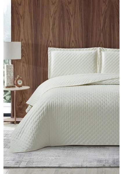 Parma Çift Kişilik Lüks Kadife 240X260 cm Yatak Örtüsü Krem