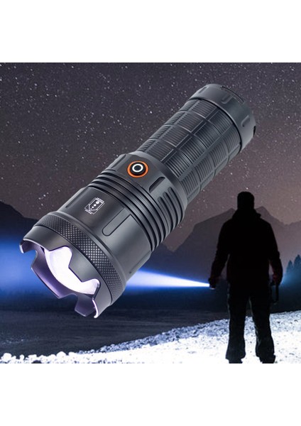 20000 Lümen Şarjlı Zoomlu Profesyonel El Feneri - 1000M Menzilli Lazer Işıklı 5 Modlu